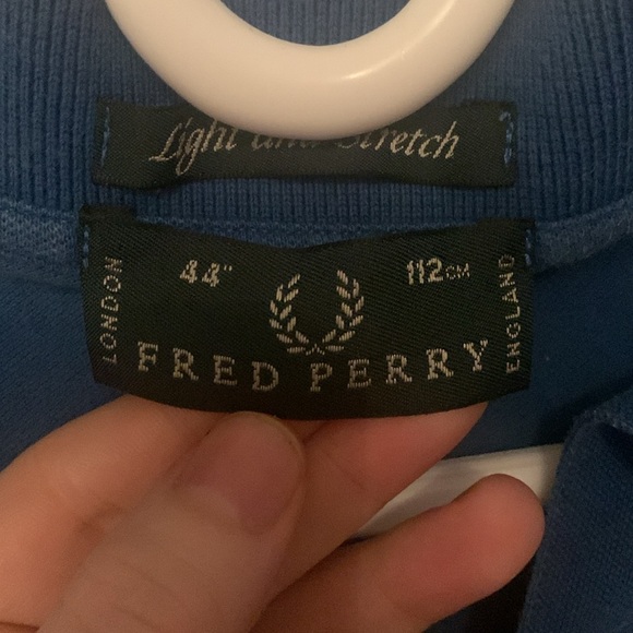 Gorgeous Fred Perry Mid Blue w/yellow and white trim Stretch Cotton Polo SZ L 44 - Picture 3 of 6